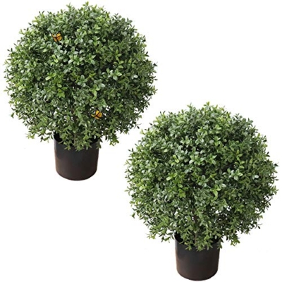 Product: 2'T 19''D Topiaries Trees Artificial Outdoors 2 Pack Fake Boxwood Bushes Outside Potted Tree
