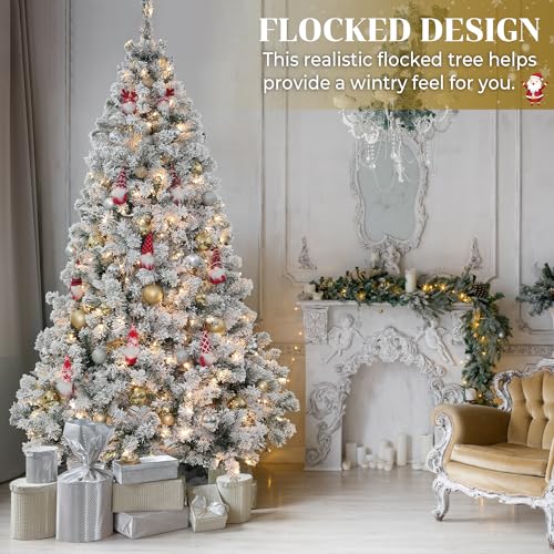 Product: 7.5FT Prelit Christmas Tree with Lights, Snow Flocked Artificial Christmas Tree with 420 Warm White LED Lights, 1160 Branch Tips, Indoor Fake Xmas Tree for Home, Office, Party Decoration