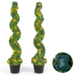 Product: Goplus 4FT Pre-Lit Artificial Spiral Boxwood Topiary Tree, 2 Pack 47” Tall Faux Potted Fake Greenery Plants w/ 100 LED Lights, Nursery Pot, Indoor Outdoor Home Front Porch Holiday Decoration