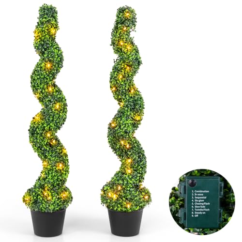 Product: Goplus 4FT Pre-Lit Artificial Spiral Boxwood Topiary Tree, 2 Pack 47” Tall Faux Potted Fake Greenery Plants w/ 100 LED Lights, Nursery Pot, Indoor Outdoor Home Front Porch Holiday Decoration