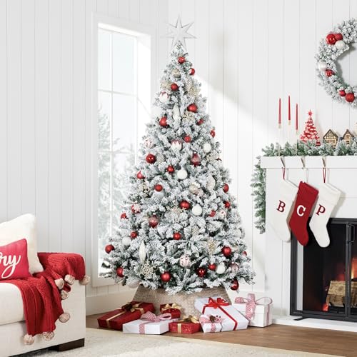 Silky Flower Store Artificial Christmas Tree, 6ft Snow Flocked Pine Tree, Full Unlit Indoor Holiday Decor, Metal Stand, 6ft 1 1 Product: Best Choice Products Artificial Christmas Tree, 6ft Unlit Snow Flocked Design Pine Tree, Full Appearance Snowy w/Easy Assembly, Metal Stand