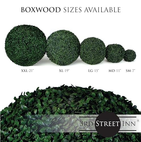 Product: 3rd Street Inn Large Boxwood Topiary Ball - Artificial Plant Set - Indoor/Outdoor Wedding Party Decor - Faux Foliage Garden Sphere - Tree and Bush Substitute (15")