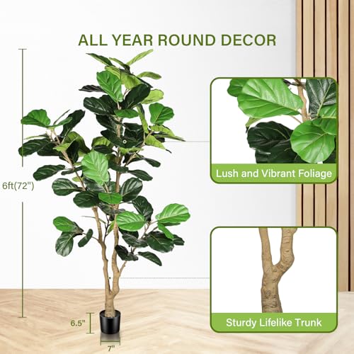 Silky Flower Store Artificial Fiddle Leaf Fig Tree, 6ft Faux Indoor Plant, Lifelike Home Office Decor, 6ft 1 1 Product: FEELEAD Artificial Fiddle Leaf Fig Tree - 6ft Artificial Plant Large Fake Fig Leaf Tree with Plastic Nursery Pot - Faux Ficus Lyrata Tree Artificial Fig Trees for Home Office Store Decor Indoor