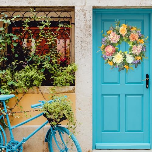 Silky Flower Store Artificial Hydrangea Spring Summer Wreath, Front Door Door Wreath, Indoor Outdoor Decor, 24 Inch 5 5 Product: Summer Wreaths for Front Door, Soomeir 24 Inch Spring Door Wreath with Hydrangea, for All Seasons Outside Indoor Outdoor Farmhouse Home Porch Wall Window Decor