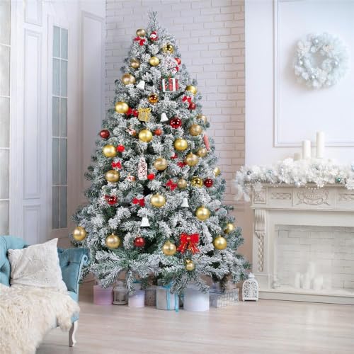 Product: Yaheetech 7.5ft Pre-lit Artificial Christmas Tree W/Incandescent Warm White Lights, Snow Flocked Full Prelighted Xmas Tree W/1284 Branch Tips, 550 Incandescent Lights & Foldable Stand, Green & White