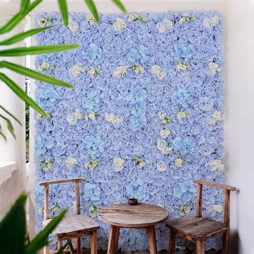 Product: Artificial Flower Wall Panels 6pcs 3D Silk Floral Background 15 * 15inch Faux Flower Wall Mat for Home Decor Birthday Party Wedding Photo Backdrops-Blue