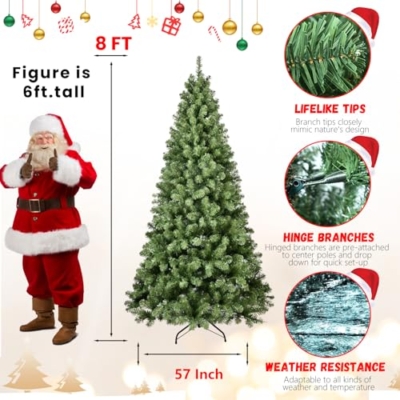 Silky Flower Store 8FT Prelit Christmas Tree, 500 Warm White Lights, 1460 Branch Tips, Hinged Memory Wire, Metal Base, 8FT 13 13 Product: 8FT Prelit Christmas Tree - Premium Artificial Xmas Tree with 500 Lights & 1460 Branch Tips for Holiday Home Decoration