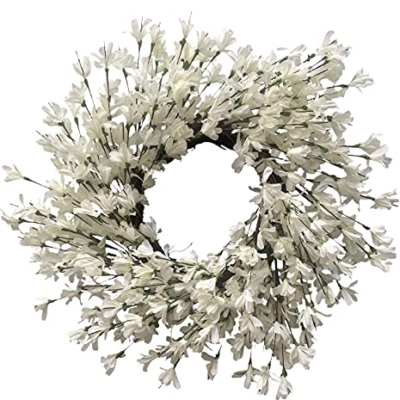 Product: Summer Wreath for Front Door, 24 Inch White Cream Forsythia Summer Spring Wreath Blossom Cluster Flower Farmhouse on Grapevine for Christmas Festival Celebration Front Door Wall Window Hanging Décor