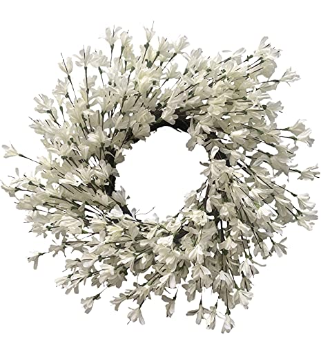 Summer Wreath for Front Door, 24 Inch White Cream Forsythia Summer Spring Wreath Blossom Cluster Flower Farmhouse on Grapevine for Christmas Festival Celebration Front Door Wall Window Hanging Décor - Artificial Flower Arrangements Product: Summer Wreath for Front Door, 24 Inch White Cream Forsythia Summer Spring Wreath Blossom Cluster Flower Farmhouse on Grapevine for Christmas Festival Celebration Front Door Wall Window Hanging Décor