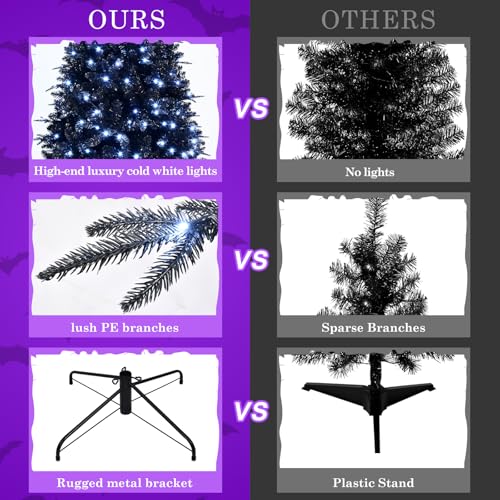 Product: Mayhihi 6FT PreLit Black Christmas Tree with 350 Lights, Artificial Fake Christmas Tree with 1460 PE&PVC Branch Tips, Halloween and Xmas Tree for Holiday Decorations, Metal Stand and Hinged Branches