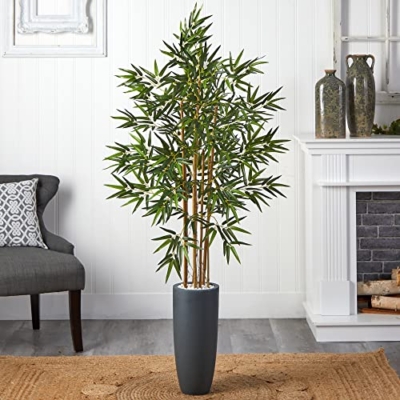 Product: Nearly Natural 5ft. Bamboo Artificial Tree in Gray Cylinder Planter