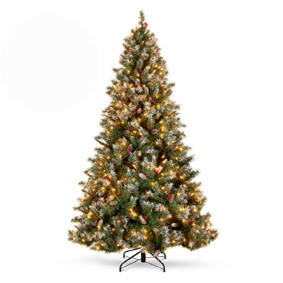 Product: Best Choice Products Christmas Tree Pre-Lit, Pre-Decorated Artificial 7.5ft Frosted Pine Holiday Decoration w/Frosted Tips, Pine Cones, Berries