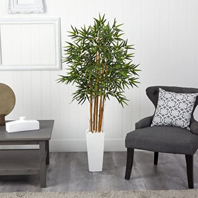 Product: Nearly Natural 5812 5’ Bamboo Artificial Tree in White Tower Planter, Green