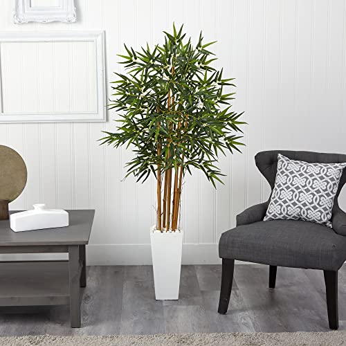 Product: Nearly Natural 5812 5’ Bamboo Artificial Tree in White Tower Planter, Green