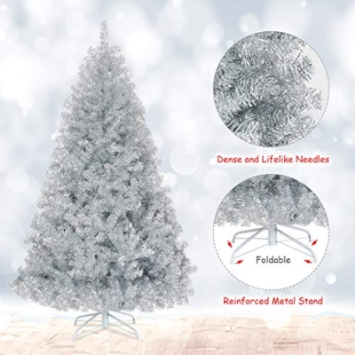 Silky Flower Store Silver Artificial Christmas Tree, 6ft Hinged Full Design, Electroplated Finish, Metal Stand, Indoor Outdoor 6ft 10 10 Product: 6ft Goplus Silver Artificial Christmas Tree - Hinged Full Design with Electroplated Finish & Metal Stand for Indoor/Outdoor Holiday Decor