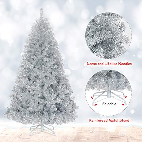 Silky Flower Store Silver Artificial Christmas Tree, 6ft Hinged Full Design, Electroplated Finish, Metal Stand, Indoor Outdoor 6ft 2 2 Product: 6ft Goplus Silver Artificial Christmas Tree - Hinged Full Design with Electroplated Finish & Metal Stand for Indoor/Outdoor Holiday Decor