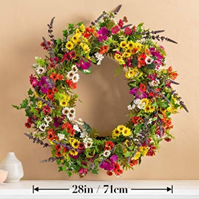 Silky Flower Store Artificial Floral Outdoor Wreath, Balsam Hill Meadow Lavender Chrysanthemums Wildflowers, 28in 9 9 Product: Balsam Hill 28in Meadow Outdoor Floral Artificial Wreath