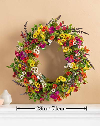 Silky Flower Store Artificial Floral Outdoor Wreath, Balsam Hill Meadow Lavender Chrysanthemums Wildflowers, 28in 2 2 Product: Balsam Hill 28in Meadow Outdoor Floral Artificial Wreath