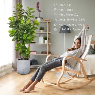 Product: KOL 6.2ft 2-Pack Artificial Fiddle Leaf Fig Trees, 74.8’’ Tall Fake Ficus Lyrata Plants, Faux Greenery for Home, Office, Living Room, Indoor & Outdoor Decoration, Housewarming Gift