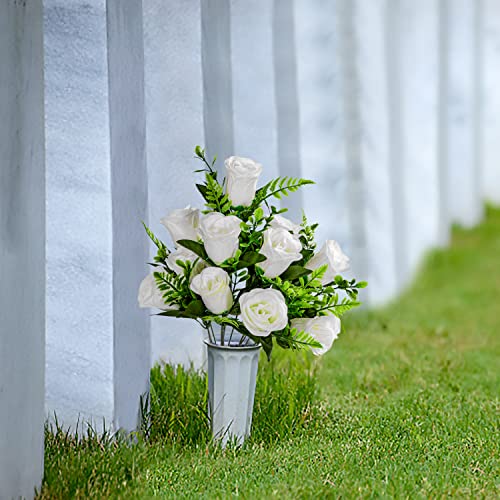 Product: Artificial Cemetery Flowers with Vase, Artificial Rose Bouquet Grave Memorial Flowers for Cemetery Headstones Decoration, Set of 2