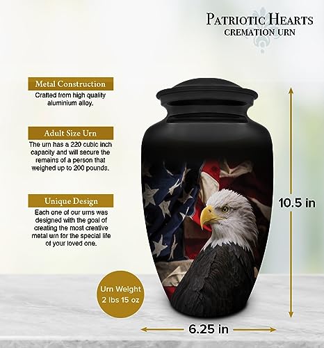 Product: Honorary Memorials Patriotic Hearts Eagle Urn for Human Ashes | American Flag Cremation Urn for Adults, Veteran, Medium Size, Handmade Funeral Urns with Velvet Bag