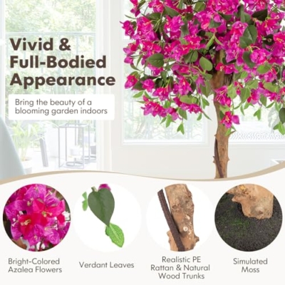 Product: Goplus 53” Bougainvillea Artificial Tree, 2 Pack Faux Silk Flower Tree in Pot w/ 576 Flowers, 288 Leaves, Tall Fake Floor Plant, Artificial Plants for Indoor Outdoor Bedroom Living Room Decor