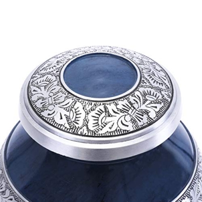 Silky Flower Store Cremation Urn for Adult Human Ashes, Blue Floral Aluminum Memorial Urn, 12 x 7.75 Inch 6 6 Product: GSM Brands Cremation Urn Holds Adult Human Ashes (Extra Large Capacity up to 300 lbs) - Handcrafted Funeral Memorial with Striking Blue Design (12 Inch Height x 7.75 Inch Width)