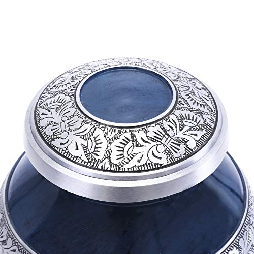Silky Flower Store Cremation Urn for Adult Human Ashes, Blue Floral Aluminum Memorial Urn, 12 x 7.75 Inch 1 1 Product: GSM Brands Cremation Urn Holds Adult Human Ashes (Extra Large Capacity up to 300 lbs) - Handcrafted Funeral Memorial with Striking Blue Design (12 Inch Height x 7.75 Inch Width)