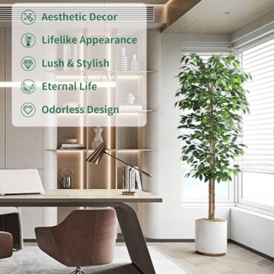 Product: HAIHONG 2Packs 6FT Artificial Ficus Trees with Realistic Leaves and Natural Trunk, Faux Ficus Tree with Sturdy Plastic Nursery Pot, Fake Ficus Tree for Office Home Farmhouse for Indoor Outdoor Decor