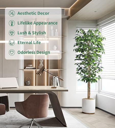 Product: HAIHONG 2Packs 6FT Artificial Ficus Trees with Realistic Leaves and Natural Trunk, Faux Ficus Tree with Sturdy Plastic Nursery Pot, Fake Ficus Tree for Office Home Farmhouse for Indoor Outdoor Decor