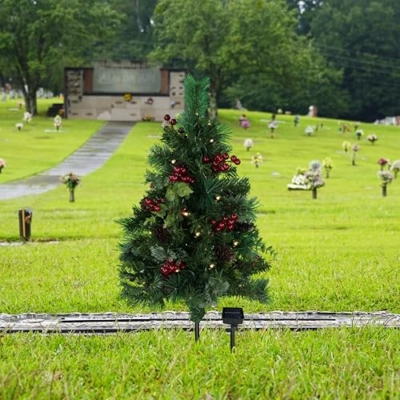 Product: Sympathy Silks Artificial Cemetery Decoration - Gravesite Tree - Christmas Tree with Solar Lights (1) Tree
