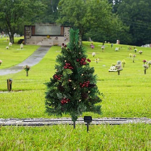 Product: Sympathy Silks Artificial Cemetery Decoration - Gravesite Tree - Christmas Tree with Solar Lights (1) Tree