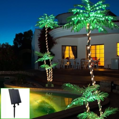Product: SOSHOT 7FT Lighted Solar Palm Trees for Outside Patio 260 LED Lights with Three Trunks Artificial Light Up Palm Tree for Patio Deck Pool Tiki Bar Beach Hawaiian Party Outdoor Decor