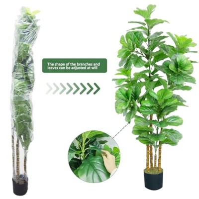 Product: 6FT Artificial Fiddle Leaf Fig Tree with Realistic Branch Leaves and Moss, Large Faux Ficus Lyrata Tree in Potted, 71 in Fake Tall Artificial Plants indoor for Décor at Home Living Room Office, 2 Pack
