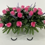 Product: Pink Rose Spring Cemetery Flowers for Headstone and Grave Decoration-Pink Rose with Purple Accent Mix Saddle