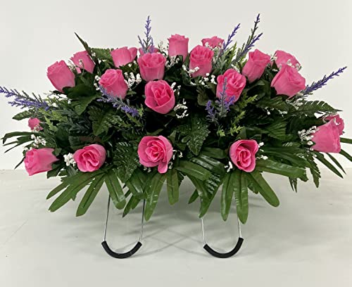 Pink Rose Spring Cemetery Flowers for Headstone and Grave Decoration-Pink Rose with Purple Accent Mix Saddle - Artificial Flower Arrangements Product: Pink Rose Spring Cemetery Flowers for Headstone and Grave Decoration-Pink Rose with Purple Accent Mix Saddle