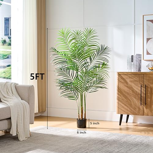 Silky Flower Store Artificial Fake Palm Tree, Real Bark Design, 13 Trunks, Black Pot, 5 FT 1 1 Product: Artificial Fake Palm Tree with 13 Trunks and Real Bark Design, Premium Polyester,Tropical Paradise Palm Tree in Pot (1, Black, 5 FT)