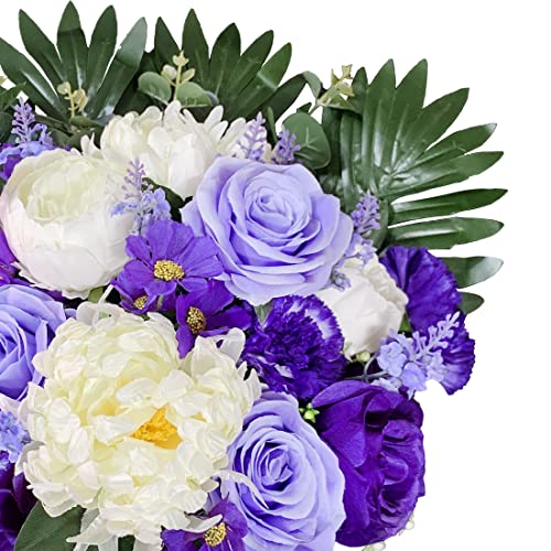 Silky Flower Store HENOMO Headstone Flower Saddle for Grave, Artificial Cemetery Flowers, Purple Rose White Peony Mix, Outdoor Graveside Decor 32.5cm 7 7 Product: HENOMO Headstone Flower Saddle for Grave,Color-Non Bleed,Artificial Cemetery Flowers-Purple Rose and White Peony Mix Arrangement, Outdoor Graveside Decor