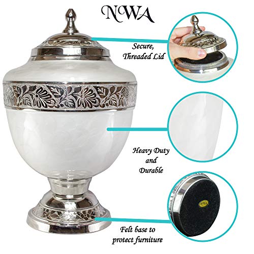 Silky Flower Store Personalized White Adult Cremation Urn for Human Ashes, Memorial Keepsake Urn, Handmade Brass, 20.5cm 2 2 Product: White Adult Funeral Cremation Urn with Keepsake, Personalized Urn for Human Ashes