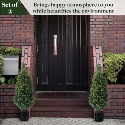 Product: EasyFlora Artificial Topiary Tree - 2 Pack 37Inch Artificial Cedar Topiary Trees, UV Protection Potted Shrubs for Front Door, Durable 5" Wide Heavy Duty Pots for Outdoor & Indoor Decor
