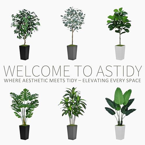 Product: ASTIDY Artificial Dracaena Tree 5FT - Faux Tree with White Tall Planter - Fake Tropical Yucca Floor Plant in Pot - Artificial Silk Tree for Home Office Living Room Decor Indoor