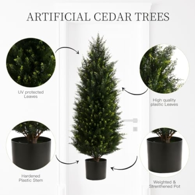 Product: LXNRMHCH Two 3.2FT Artificial Cedar Topiary Trees, UV Resistant Artificial Pine Outdoor Plants for Front Porch Decor, Fake Greenery Outdoor Plants Cypress Realistic Faux Indoor Tree