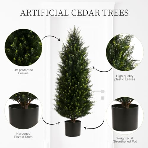 Product: LXNRMHCH Two 3.2FT Artificial Cedar Topiary Trees, UV Resistant Artificial Pine Outdoor Plants for Front Porch Decor, Fake Greenery Outdoor Plants Cypress Realistic Faux Indoor Tree