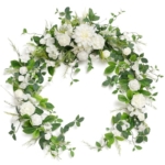 Product: Ling's Moment Flower Garland - 6FT Eucalyptus & Rose - Sweetheart Table Decor for Wedding Reception, Artificial Floral Garland for Mantle, Spring, Christmas Decoration, White & Lily