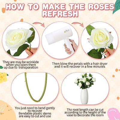 Silky Flower Store Artificial White Rose Flowers Bulk, Fake Silk Roses, 150 Pcs, Wedding Party Décor, 20in 8 8 Product: Tigeen 150 Pcs Artificial Rose Flowers Bulk, Fake Silk Roses Realistic Long Stem Flower Bouquets for Wedding Centerpieces Flower Arrangement Valentine's Day Home Party Decor(White)