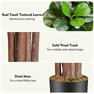 Product: Keeplush 6ft Artificial Fiddle Leaf Fig Tree with 168 Leaves 6 Tree Trunks, Large Faux Ficus Lyrata Tall Fake Tree Floor Plant in Pot for Indoor Home Living Room Office Outdoor Decor (Moss Included)