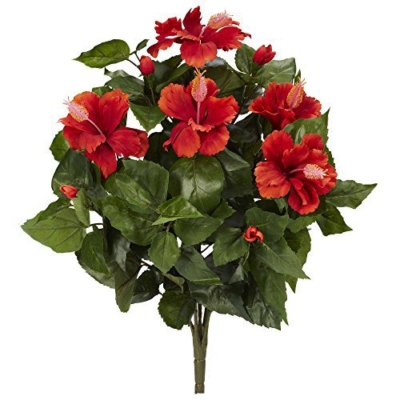 Product: Nearly Natural 20” Hibiscus (Set of 4) Artificial Plant, Red