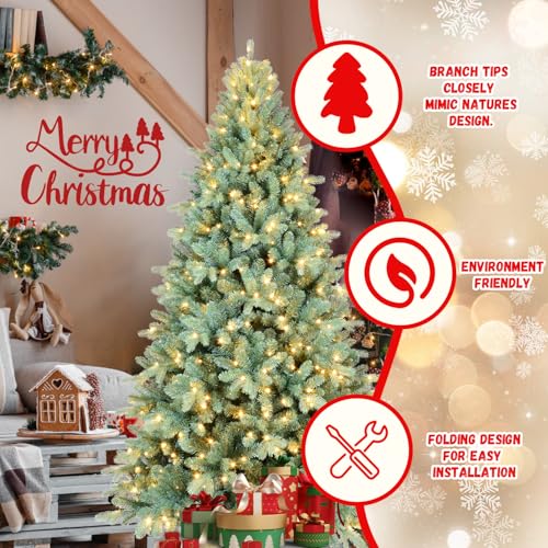 Product: 7.5FT Prelit Blue Artificial Christmas Tree - Premium Spruce with 2148 Branch Tips for a Festive Holiday Decor