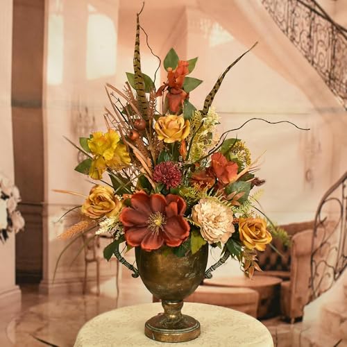 Product: shibaoli DIY Artificial Flower, Brick and Gold Silk Iris,Rose Floral Arrangement in Metal Urn for DIY Weddingr Centerpieces Arrangements Party Tables Home Decorations Table Setting(360VIEW)