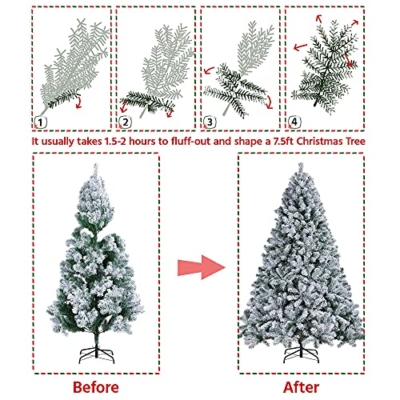 Silky Flower Store Premium Snow Flocked Artificial Christmas Spruce Tree, 1284 Branch Hinged PVC Foliage, Metal Stand, 7.5ft 12 12 Product: Yaheetech 7.5ft Premium Snow Flocked Hinged Artificial Christmas Fake Spruce Full Tree for Home Office Party Decoration with 1284 Branch White Snow Tips and Metal Stand